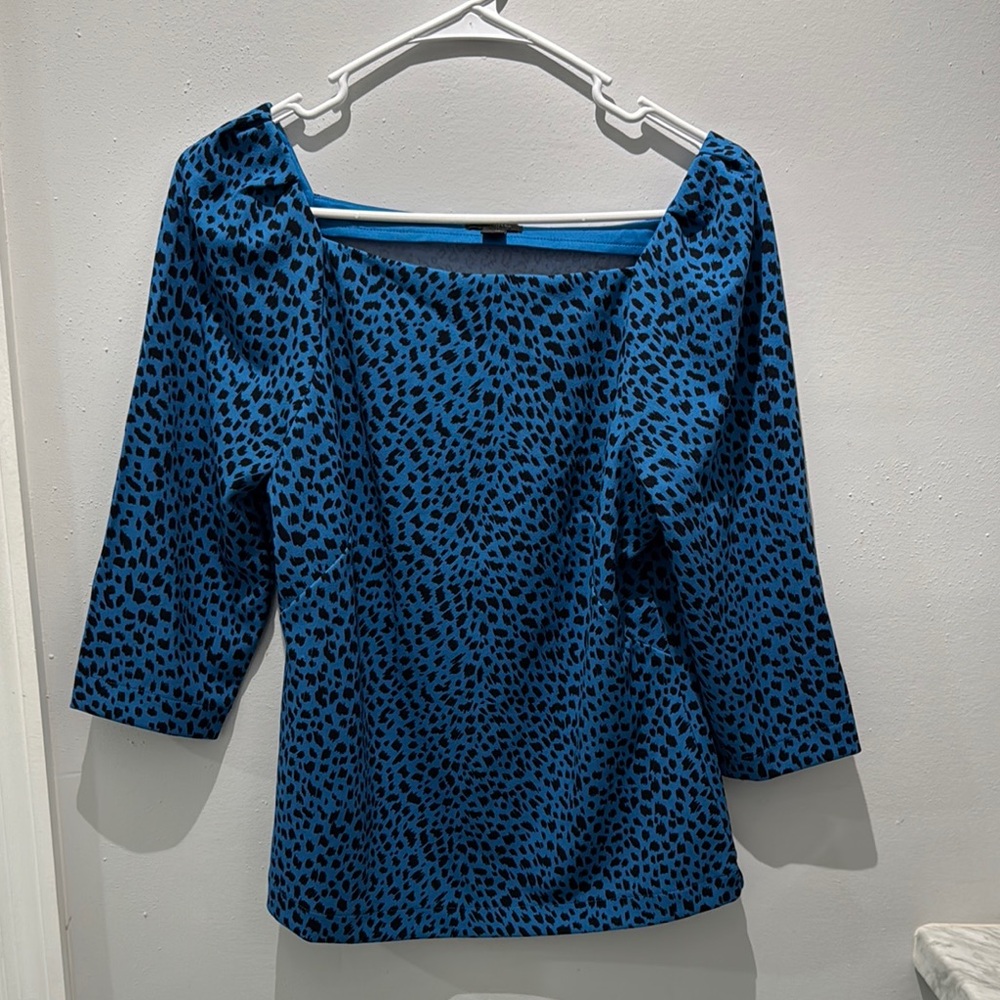 Ann Taylor Blue Black Fitted 3/4 Sleeve Blouse
